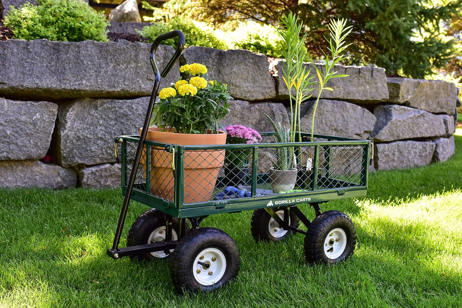 Gorilla Carts GOR400-COM Steel Garden Cart, Steel Mesh Removable Sides, 3 cu ft, 400 lb Capacity, Green - Image 2