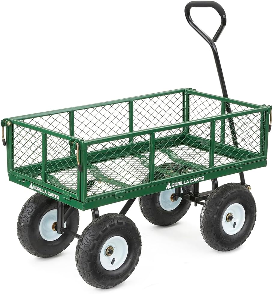 Gorilla Carts GOR400-COM Steel Garden Cart, Steel Mesh Removable Sides, 3 cu ft, 400 lb Capacity, Green - Image 4