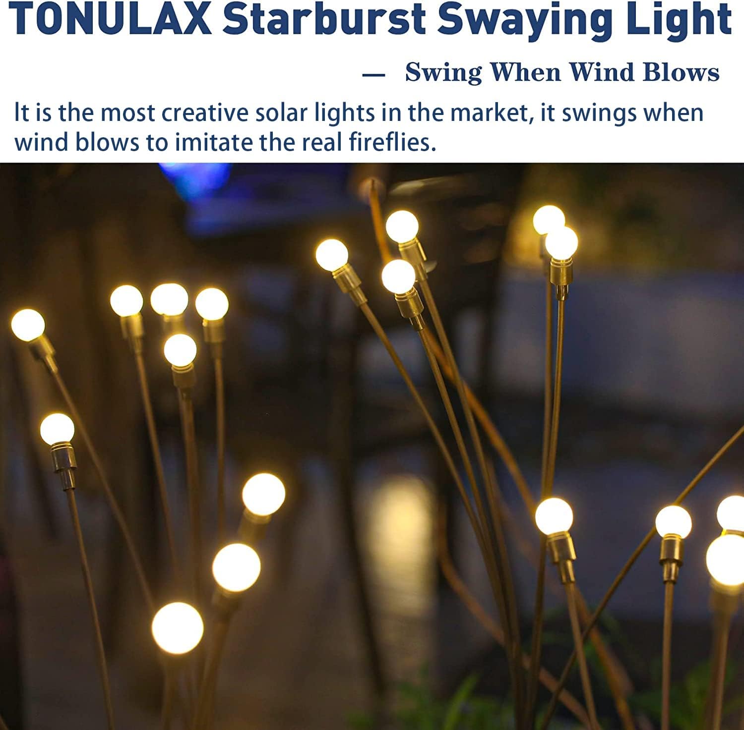 TONULAX Solar Garden Lights - New Upgraded Solar Swaying Light, Sway by Wind, Solar Outdoor Lights, Yard Patio Pathway Decoration, High Flexibility Iron Wire & Heavy Bulb Base, Warm White(2 Pack) - Image 6