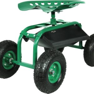 Sunnydaze Rolling Garden Cart Scooter with Wheels and Tool Tray - 360-Degree Swivel Seat - Green