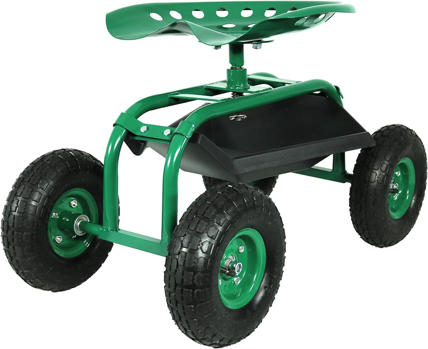 Sunnydaze Rolling Garden Cart Scooter with Wheels and Tool Tray - 360-Degree Swivel Seat - Green