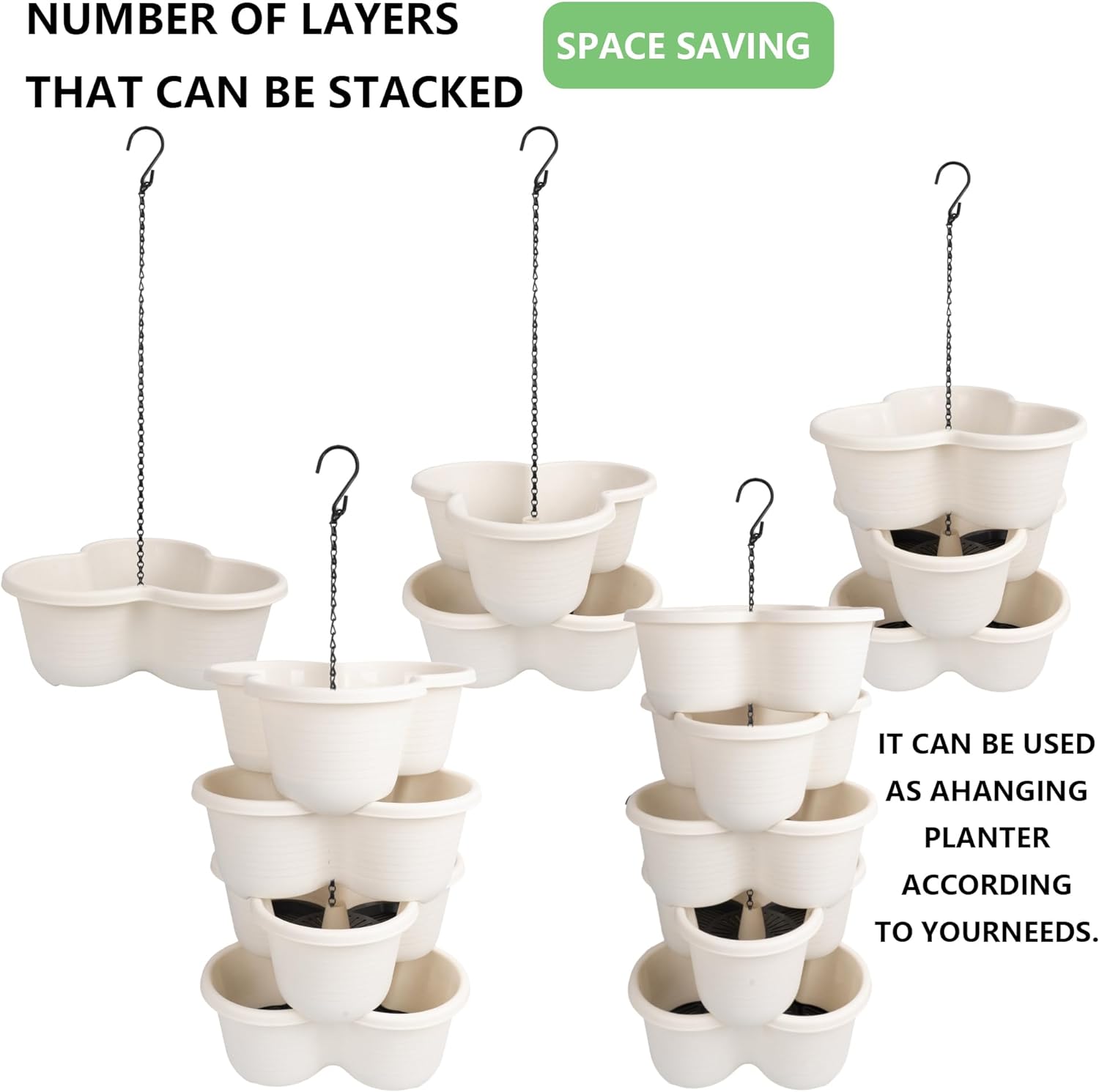 Hourleey Strawberry Planter, 5 Tier Stackable Gaden Tower for Flowers, Vegetables, Grow Your Own Herb Garden Vertical Oasis of Vegetables and Succulents - Image 5