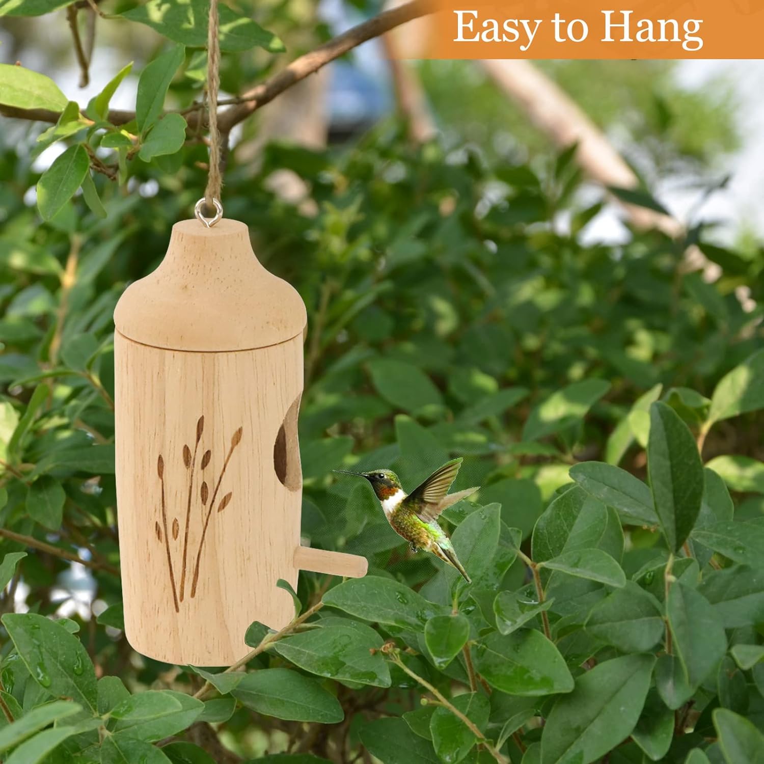 OROGHT Hummingbird House - Natural Wooden Hummingbird Houses for Outside Hanging, Gardening Gifts Home Decoration 3 Packs - Image 5