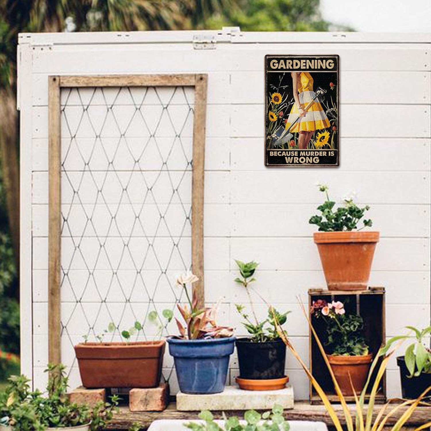 CrazySign Funny Garden Decor Garden Gifts Gardening Because Murder Is Wrong Metal Garden Sign Outdoor, 12" x 8", (263) - Image 3