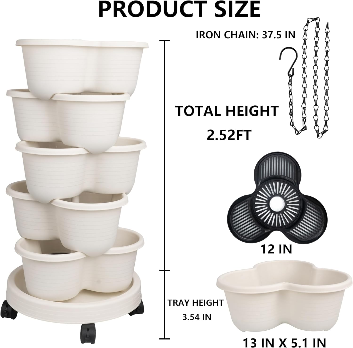 Hourleey Strawberry Planter, 5 Tier Stackable Gaden Tower for Flowers, Vegetables, Grow Your Own Herb Garden Vertical Oasis of Vegetables and Succulents - Image 2