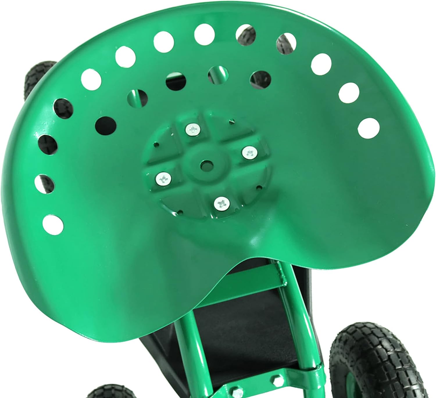 Sunnydaze Rolling Garden Cart Scooter with Wheels and Tool Tray - 360-Degree Swivel Seat - Green - Image 4
