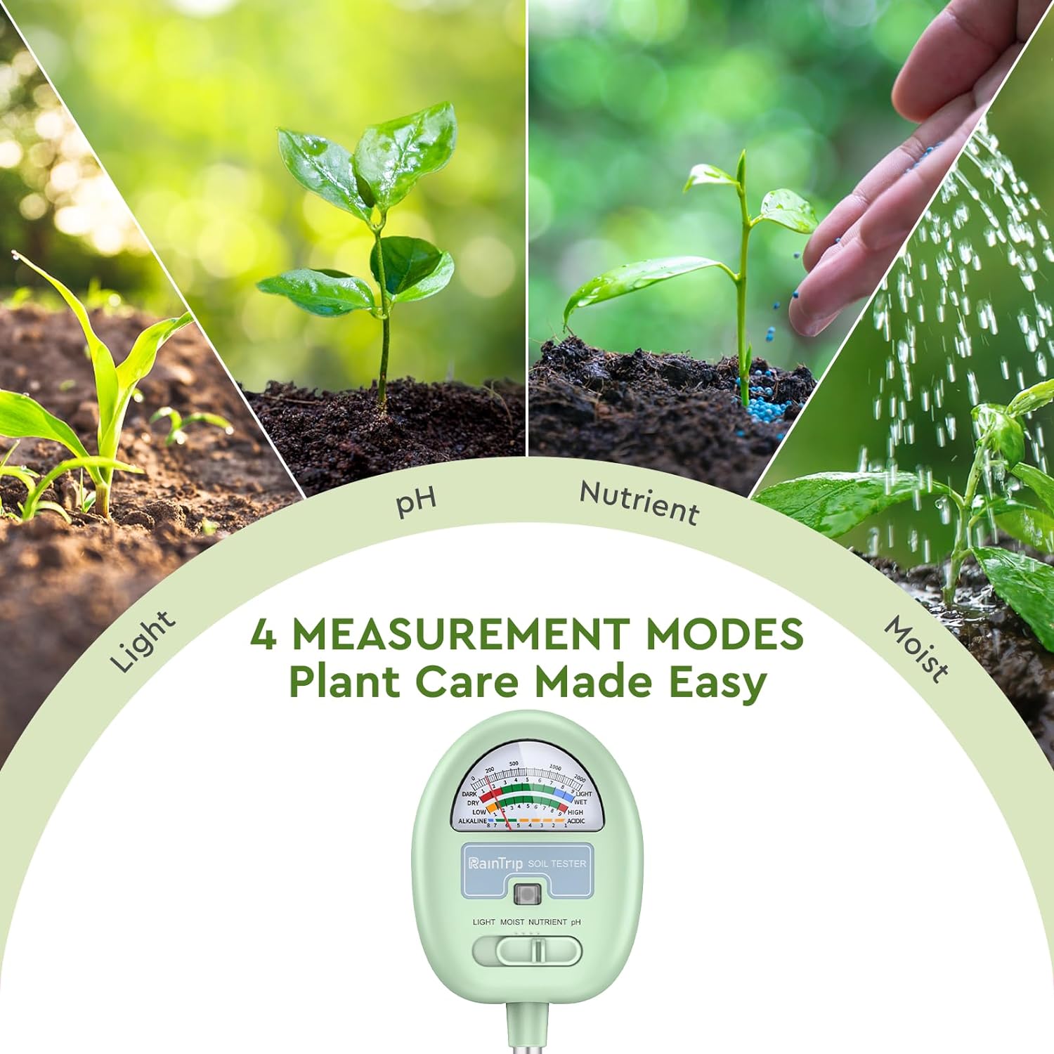 Soil Moisture Meter,4-in-1 Soil Ph Meter, Soil Tester for Moisture, Light,Nutrients, pH,Soil Ph Test Kit, Great for Garden, Lawn, Farm, Indoor & Outdoor Use (No Battery Required) - Image 4