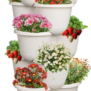 Hourleey Strawberry Planter, 5 Tier Stackable Gaden Tower for Flowers, Vegetables, Grow Your Own Herb Garden Vertical Oasis of Vegetables and Succulents