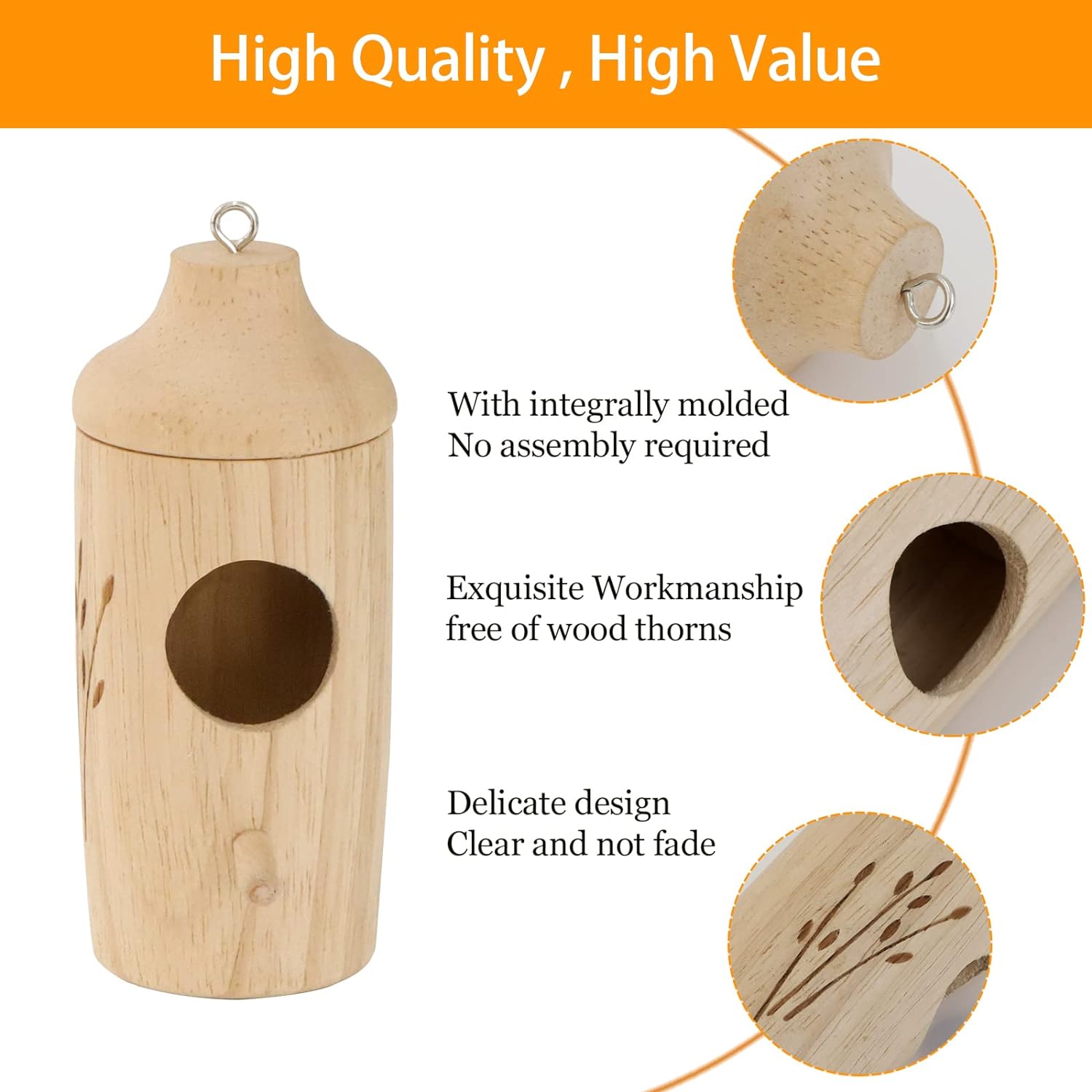 OROGHT Hummingbird House - Natural Wooden Hummingbird Houses for Outside Hanging, Gardening Gifts Home Decoration 3 Packs - Image 4