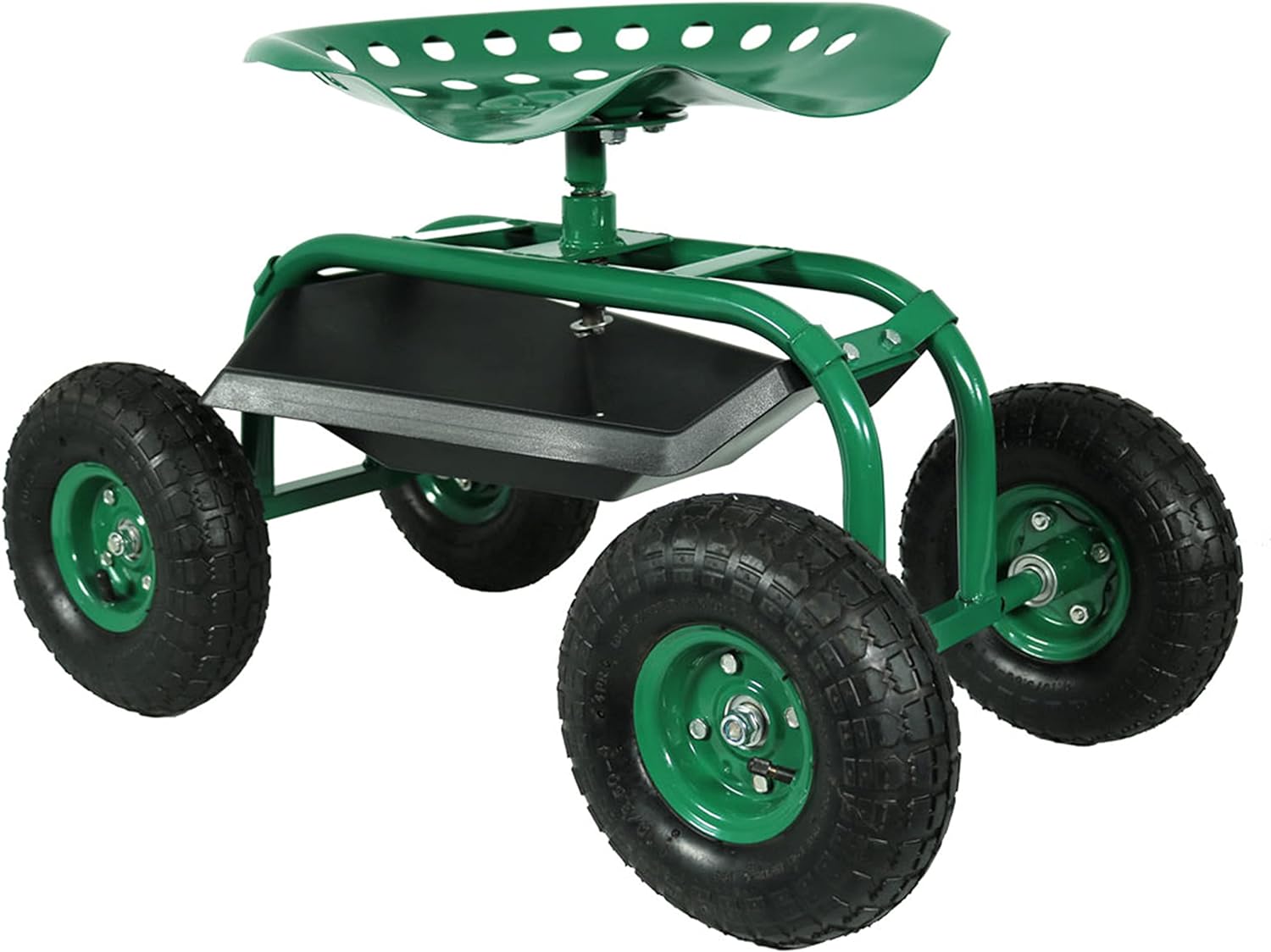 Sunnydaze Rolling Garden Cart Scooter with Wheels and Tool Tray - 360-Degree Swivel Seat - Green - Image 6