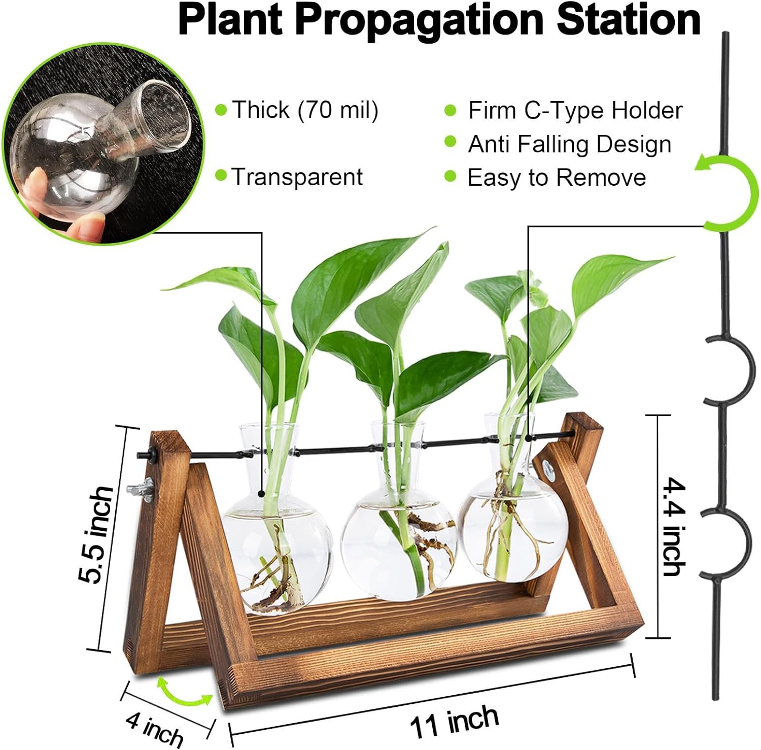 Renmxj Plant Propagation Station, Plant Terrarium with Wooden Stand, Unique Gardening Birthday for Women Plant Lovers, Home Office Garden Decor Planter - 3 Bulb Glass Vases - Image 5