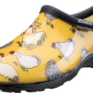 Sloggers Waterproof Garden Shoe for Women – Outdoor Slip On Rain and Garden Clogs with Premium Comfort Insole, (Chickens Daffodil Yellow), (Size 8)